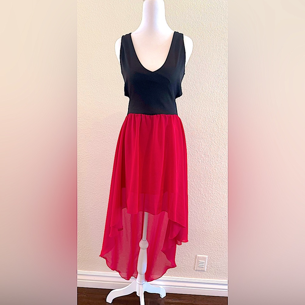 Trac USA Black & Fuchsia Hi-Low Open Back Dress Size M | Cutout Cocktail Party